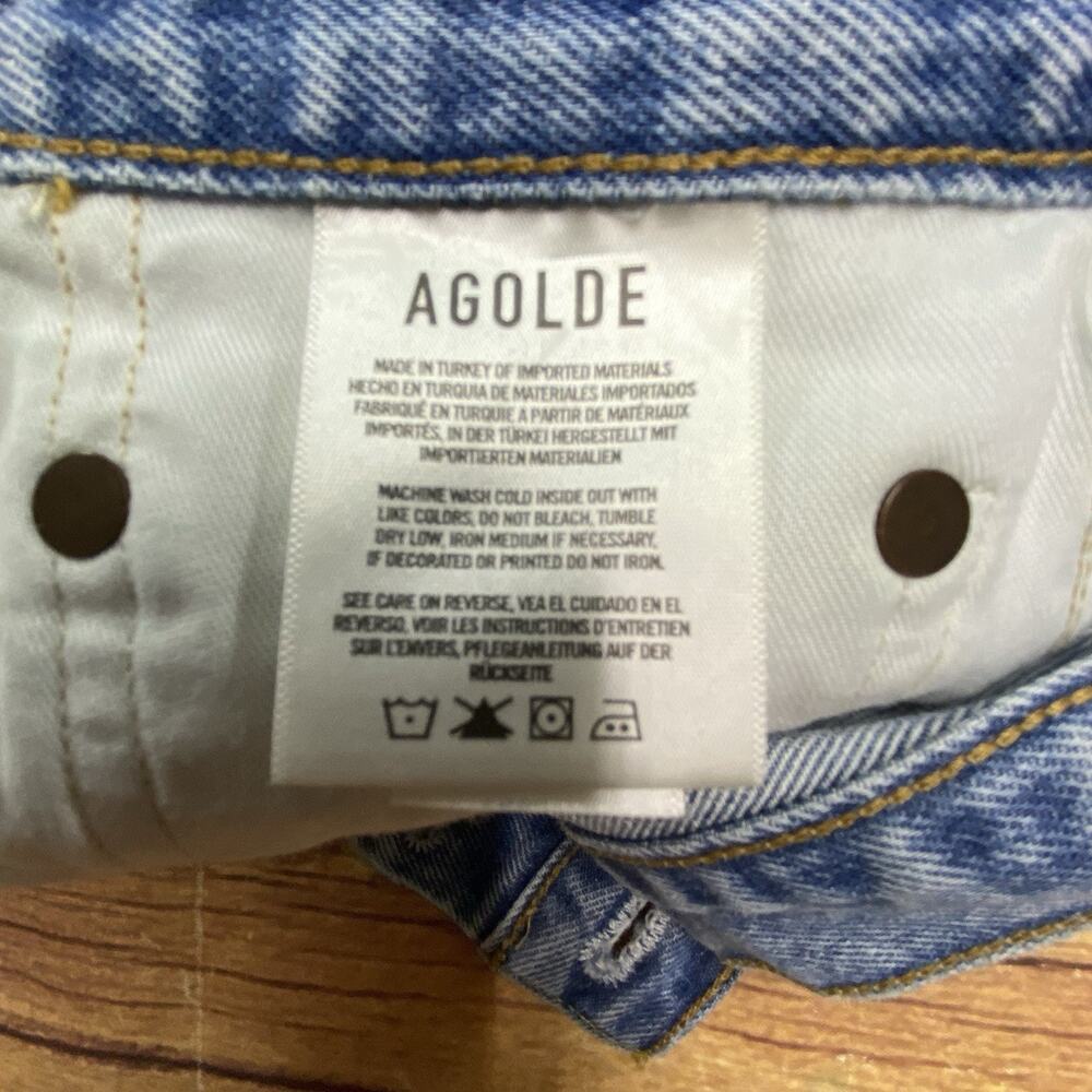 AGOLDE Cut Off Jean Shorts Button Fly Distressed Denim Size 29 Denim 2” Inseam - Picture 7 of 10
